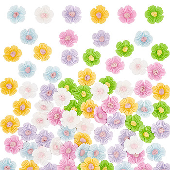 36Pcs 6 Colors Opaque Resin Cabochons, Flower, Mixed Color, 15x17x5mm, 6pcs/color