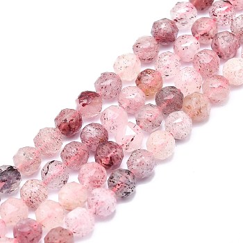 Natural Strawberry Quartz Beads Strands, Faceted, Round, 8mm, Hole: 1.2mm, about 46~48pcs/strand, 15.59 inch(39.6cm)