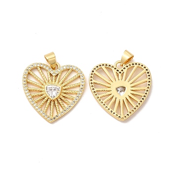 Rack Plating Brass Micro Pave  Cubic Zirconia Pendants, Cadmium Free & Lead Free, Long-Lasting, Heart, Real 18K Gold Plated, 22.5x22x2mm, Hole: 3x5mm