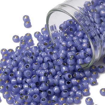 TOHO Round Seed Beads, Japanese Seed Beads, (PF2123) PermaFinish Tanzanite Opal Silver Lined, 8/0, 3mm, Hole: 1mm, about 222pcs/bottle, 10g/bottle