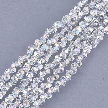 Electroplate Glass Beads Strands, Half Plated, Faceted, Diamond, Clear AB, 3.5x3x3mm, Hole: 0.8mm, about 148pcs/strand, 13.7 inch