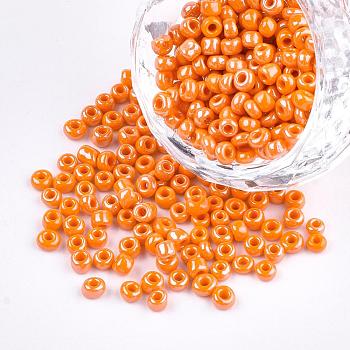DIY Craft Beads 8/0 Opaque Colors Lustered Round Glass Seed Beads, Dark Orange, Size: about 3mm in diameter, hole:1mm, about 1101pcs/50g