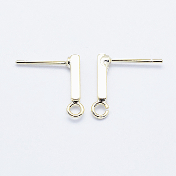 Long-Lasting Plated Brass Stud Earring Findings, with Loop, Real 18K Gold Plated, Nickel Free, Rectangle, 14x2x2mm, Hole: 1.5mm, Pin: 1mm