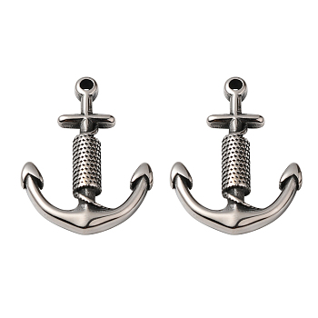 304 Stainless Steel Pendants, Anchor, Antique Silver, 35.5x25x5.5mm, Hole: 2.5mm