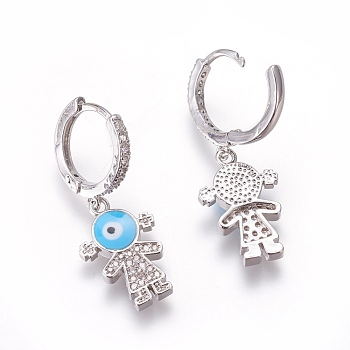 (Jewelry Parties Factory Sale)Brass Cubic Zirconia Hoop Earrings, Dangle Earrings, Girl, Platinum, Sky Blue, 33mm, Pendant: 18x12x3mm, Pin: 1mm