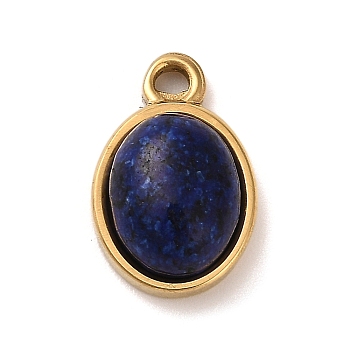 Dyed Natural Lapis Lazuli Pendants, 304 Stainless Steel Oval Charms, Golden, 15.5x10x5.5mm, Hole: 1.6mm