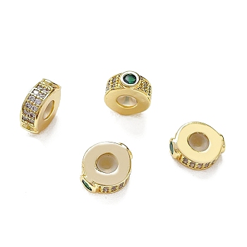 Brass Micro Pave Cubic Zirconia Beads, Real 18K Gold Plated, Green, 10x9x4mm, Hole: 1.4mm
