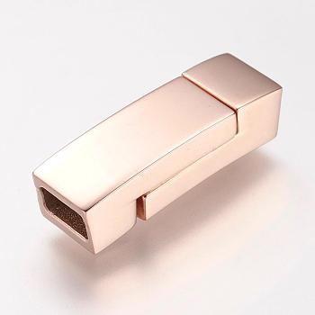 304 Stainless Steel Magnetic Clasps with Glue-in Ends, Rectangle, Rose Gold, 24x8x6mm, Hole: 3X6mm