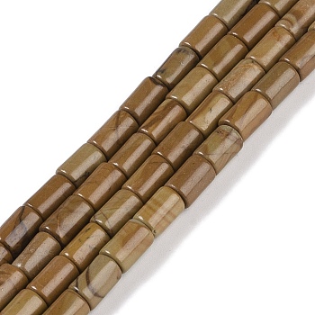 Natural Wood Lace Stone Beads Strands, Column, 7.5~8.5x5~6mm, Hole: 1mm, about 45~46pcs/strand, 14.69~15.04 inch(37.3~38.2cm)