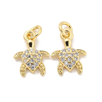 Brass Micro Pave Clear Cubic Zirconia Charms, Turtle, 12x8.5x2mm, Hole: 2.5mm