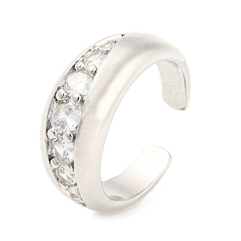 Brass Open Cuff Rings, with Clear Cubic Zirconia, Lead Free & Cadmium Free, Platinum, Inner Diameter: 16.8mm