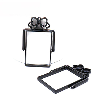 Zinc Alloy Open Back Bezel Pendants(rotatable), For DIY Epoxy Resin, Pressed Flower Jewelry, Rectangle with Bowknot, Cadmium Free & Lead Free, Electrophoresis Black, 48.5x30.5x3.5mm, Hole: 1.4mm, Inner Size: 33x23.5mm