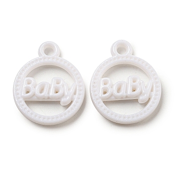 Opaque Acrylic Pendants, Flat Round with Word Baby, Flat Round, 29.5x24x5mm, Hole: 3mm, about 390pcs/500g