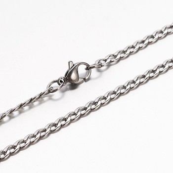 Boy's 304 Stainless Steel Curb Chain Necklaces, with Lobster Claw Clasp, Faceted, Stainless Steel Color, 19.7 inch(50cm)