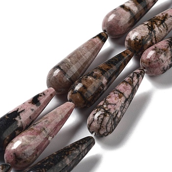 Natural Rhodonite Beads Strands, Teardrop, 30~30.5x10~10.5mm, Hole: 1.4mm, about 6pcs/strand, 7.13~7.20 inch(18.1~18.3cm)