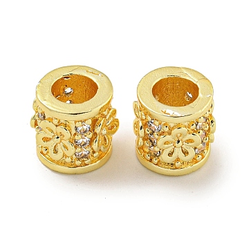 Rack Plating Brass Micro Pave Clear Cubic Zirconia European Beads, Large Hole Beads, Long-Lasting Plated, Lead Free & Cadmium Free, Column, Real 18K Gold Plated, 8.5x7.5mm, Hole: 4mm