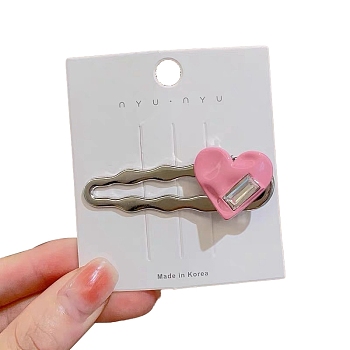 Metal Snap Hair Clips, Heart, Hot Pink, 58mm