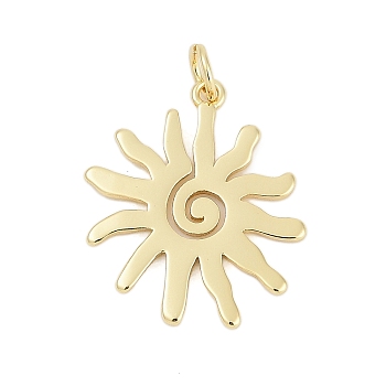 Brass Pendants, Sun Charms, Cadmium Free & Lead Free, Long-Lasting Plated, Rack Plating, with Jump Ring, Real 18K Gold Plated, 21.5x18.5x1.5mm, Hole: 3mm