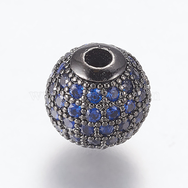 10mm PrussianBlue Round Brass+Cubic Zirconia Beads