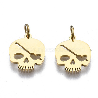 Real 14K Gold Plated Skull 316 Surgical Stainless Steel Charms