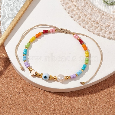 Colorful Glass Seed & Brass Braided Bead Bracelet(BJEW-JB10138)-4