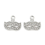 Alloy Rhinestone Pendants, Mask Charms, Platinum, 12x14x1.5mm, Hole: 1.5mm(ENAM-I073-04P-02)