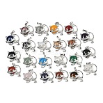 Natural & Synthetic Mixed Stone Kitten Pendants, Brass Cute Cat Shape Charms, Platinum, Long-Lasting Plated, Rack Plating, Mixed Dyed and Undyed, 28.5x30.5x10mm, Hole: 8x5mm(G-J386-C17)
