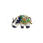 Alloy Enamel Brooches, Cadmium Free & Nickel Free & Lead Free, with Rhinestone and Glass, Elephant, Light Gold, 41x27mm(JEWB-H027-09KCG)