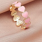 Heart Brass Enamel Cuff Rings for Women, Golden, Pearl Pink, Inner Diameter: 20mm(FS-WGCCE82-02)