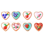 9Pcd 9 Colors Painted Glass Beads Enamel Beads Heart with Fruit, Mixed Color, 19.5x20.5x10mm, Hole: 1.2mm, 1pc/color(LAMP-CJ0002-45)