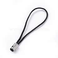 Mobile Phone Strap, Colorful DIY Cell Phone Straps, Nylon Cord Loop with Alloy Ends, Black, Platinum, 45mm(X-SCW011)