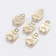 Brass Charms, Owl, Real 18K Gold Plated, 11.5x7x1mm, Hole: 1.2mm(KK-F740-35G)