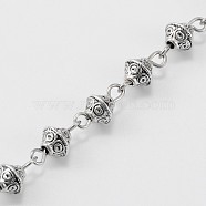 Handmade Tibetan Style Alloy Bicone Beads Chains for Necklaces Bracelets Making, with Iron Eye Pin, Unwelded, Antique Silver, 39.3 inch(AJEW-JB00081-01)