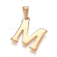304 Stainless Steel Pendants, Golden, Initial Letter.M, 20x18x1.8mm, Hole: 3x7mm(X-STAS-F106-95G-M-01)