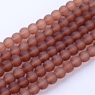 Transparent Glass Bead Strands, Frosted, Round, Camel, 12mm, Hole: 1.3~1.6mm, about 70pcs/strand, 31.4 inch(GLAA-S031-12mm-26)