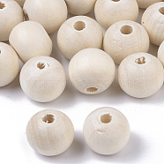 Unfinished Natural Wood Beads, Waxed Wooden Beads, Smooth Surface, Round, Floral White, 10mm, Hole: 2.5mm(X-WOOD-S651-A10mm-LF)