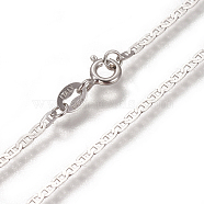 Anti-Tarnish Rhodium Plated 925 Sterling Silver Mariner Link Chain Necklaces, with Spring Ring Clasps, Platinum, 17.7 inch(45cm)(STER-L059-11P)