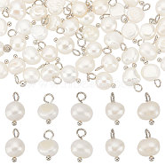 70Pcs Natural Cultured Freshwater Pearl Charms, with Platinum Tone Brass Ball Head pins, Oval, Platinum, 10~12x6.5~8x4~5.5mm, Hole: 2.3~2.6mm(FIND-CN0001-43P)