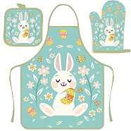 Easter Theme Polyester Sleeveless Apron and Gloves, with Double Shoulder Belt, Turquoise, 800x600mm(PW-WG43897-01)