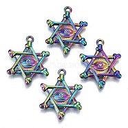 Alloy Pendants, Cadmium Free & Lead Free, Star of David with Eye, Rainbow Color, 25x20x3mm, Hole: 1.6mm(PALLOY-N156-059-RS)