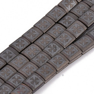 Electroplate Non-magnetic Synthetic Hematite Beads Strands, Matte Style, Rectangle with Cross, Gunmetal Plated, 6x5x3mm, Hole: 1mm, about 70pcs/strand, 15.7 inch(X-G-Q986-013E)