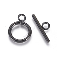 304 Stainless Steel Toggle Clasps, Ring, Electrophoresis Black, Ring: 19x14x2mm, Bar: 20x7x2mm, Hole: 3mm(STAS-G130-39B)