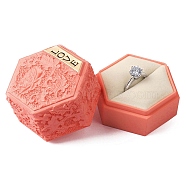Embossed Hexagon Plastic Rings Storage Boxes, Wedding Rings Case with Sponge, Salmon, 5.5x5x4.85cm(CON-P020-C02)