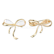 Brass Micro Pave Clear Cubic Zirconia Brooch Findings, For Half Drilled Beads, with Shell, Cadmium Free & Nickel Free & Lead Free, Bowknot, Real 18K Gold Plated, 38x42.5mm, Pin: 1mm and 0.7mm(for half drilled bead)(KK-N232-435)