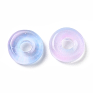Transparent Glass European Beads, Large Hole Beads, Donut, Light Sky Blue, 10x3mm, Hole: 3.0~4.3mm(GLAA-D009-01F)