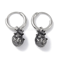316 Surgical Stainless Steel Hoop Earrings, Heart, Antique Silver, 12.5x10mm(EJEW-P274-11AS)