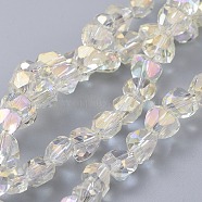 Electroplate Glass Beads Strands, Full Rainbow Plated, Faceted, Heart, Light Goldenrod Yellow, 6.5~7x7~7.5x5~6mm, Hole: 1.5mm, about 78~80pcs/strand, 18.9 inch~19.3 inch(48~49cm)(EGLA-L017-FR-A06)