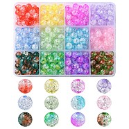 396Pcs 12 Colors Transparent Crackle Acrylic Beads, Round, Mixed Color, 8x7.5mm, Hole: 1.8mm, 33pcs/color(CACR-YW0001-06)