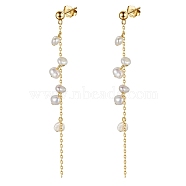 Natural Pearl Ear Studs, Tassel Dangle Earrings for Women, with 925 Sterling Silver Findings and S925 Stamp, Nuggets, Real 14K Gold Plated, 75mm(EJEW-P231-10G)
