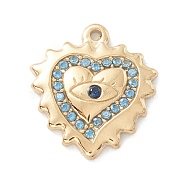 Ion Plating(IP) 304 Stainless Steel Pendants, with Rhinestones, Golden, Heart, Light Sapphire, 20x18x3.4mm, Hole: 1.3mm(STAS-K237-14G-01)